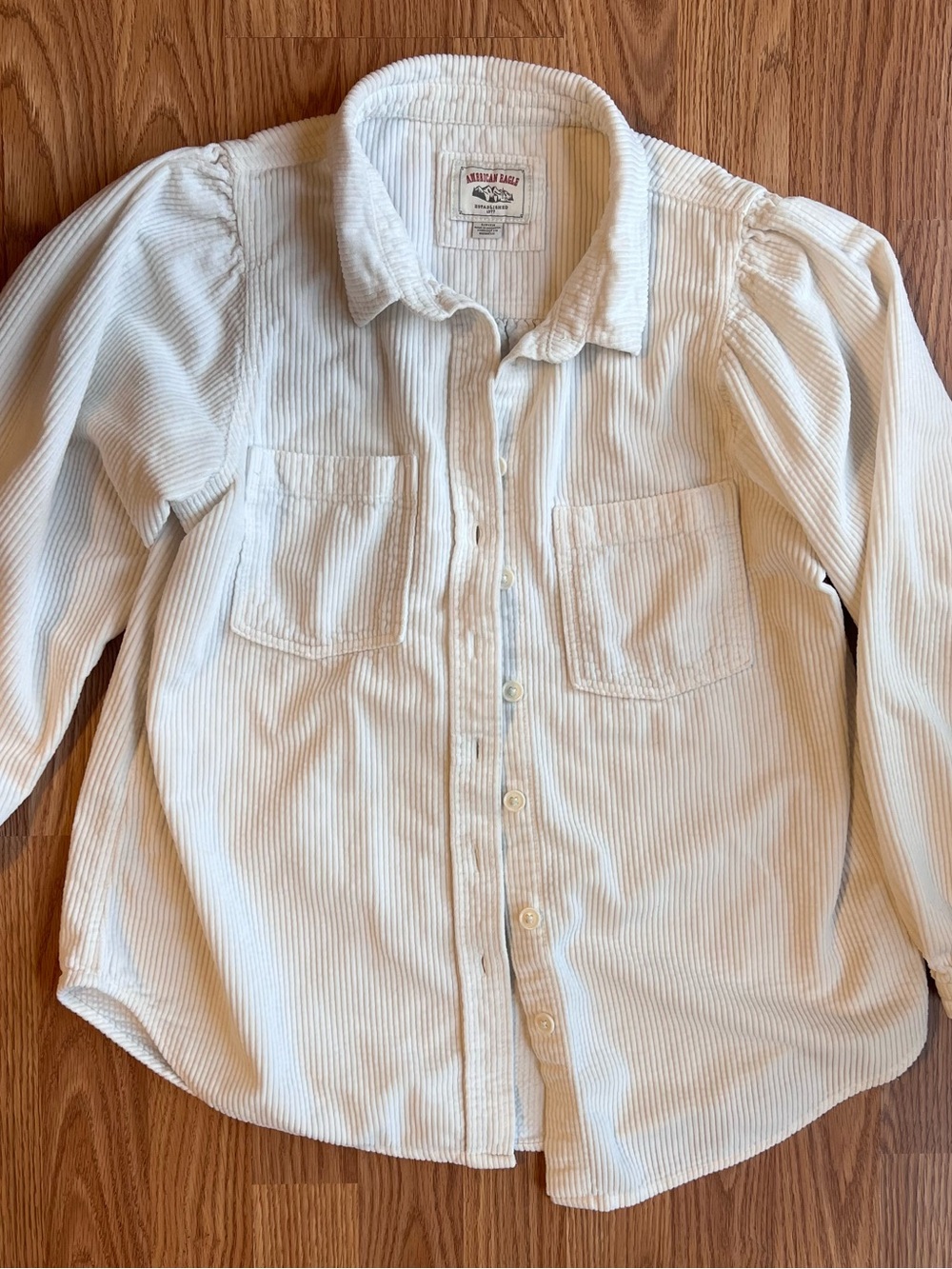 American Eagle Outfitters Cream Corduroy Button-Down Shirt - Oatmeal - Small